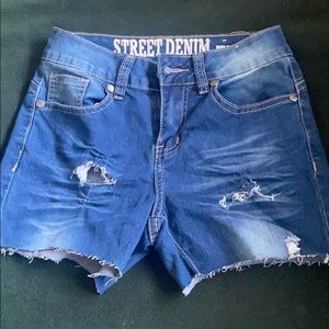 Blue/Grey Ripped Jean shorts